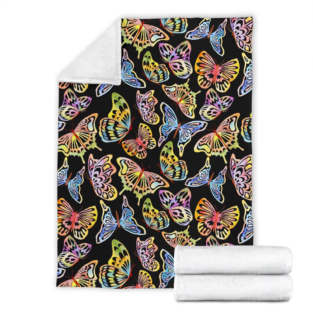 Butterfly Water Color Rainbow Fleece Blanket