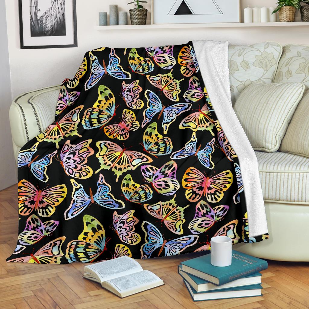 Butterfly Water Color Rainbow Fleece Blanket