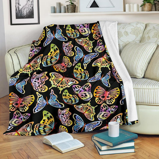 Butterfly Water Color Rainbow Fleece Blanket