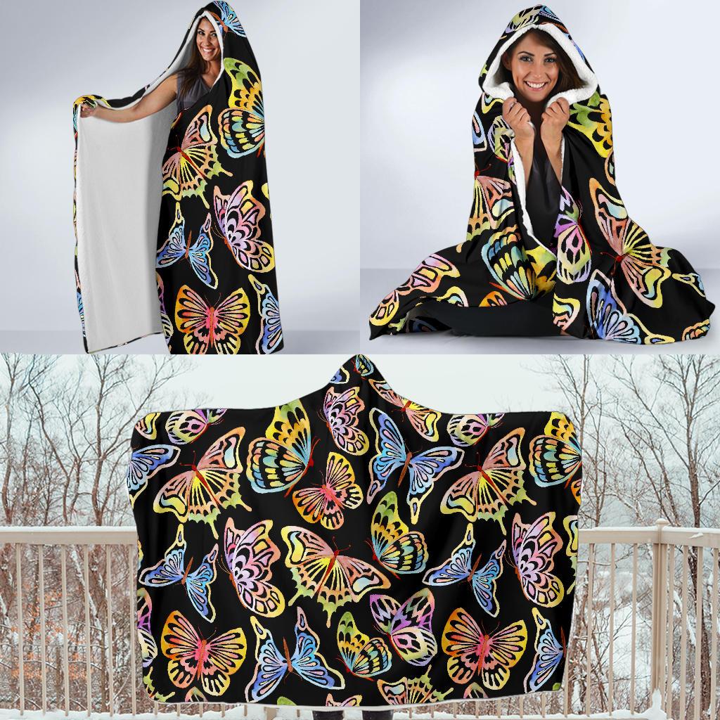 Butterfly Water Color Rainbow Hooded Blanket-JORJUNE.COM