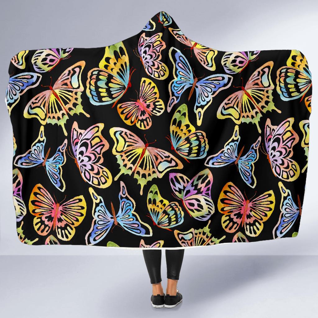 Butterfly Water Color Rainbow Hooded Blanket-JORJUNE.COM