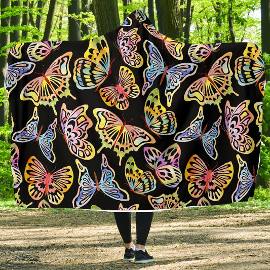 Butterfly Water Color Rainbow Hooded Blanket-JORJUNE.COM