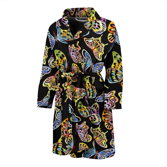 Butterfly Water Color Rainbow Men Bath Robe