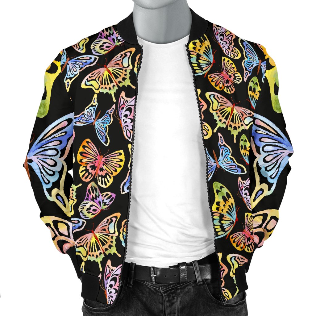 Butterfly Water Color Rainbow Men Casual Bomber Jacket
