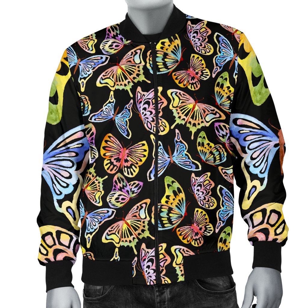 Butterfly Water Color Rainbow Men Casual Bomber Jacket