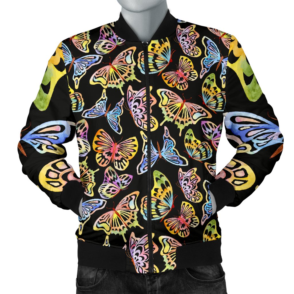 Butterfly Water Color Rainbow Men Casual Bomber Jacket