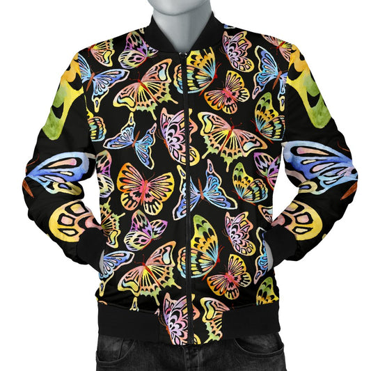 Butterfly Water Color Rainbow Men Casual Bomber Jacket