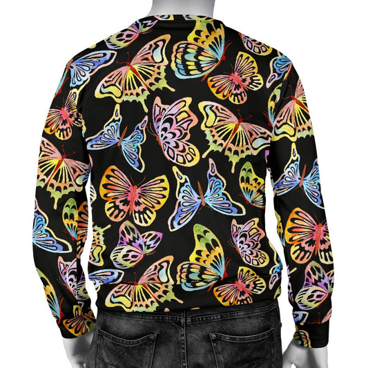 Butterfly Water Color Rainbow Men Crewneck Sweatshirt