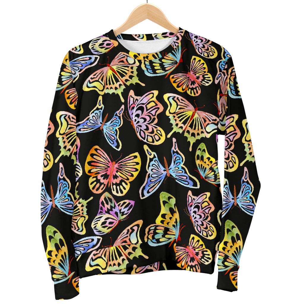 Butterfly Water Color Rainbow Men Crewneck Sweatshirt