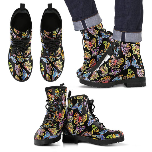 Butterfly Water Color Rainbow Men Leather Boots