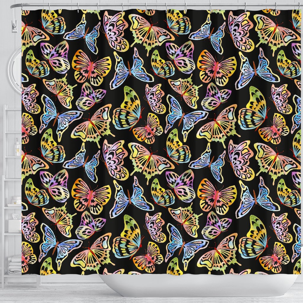 Butterfly Water Color Rainbow Shower Curtain