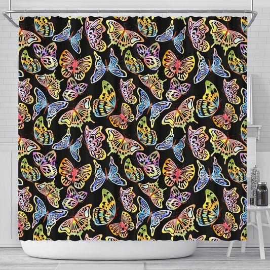 Butterfly Water Color Rainbow Shower Curtain