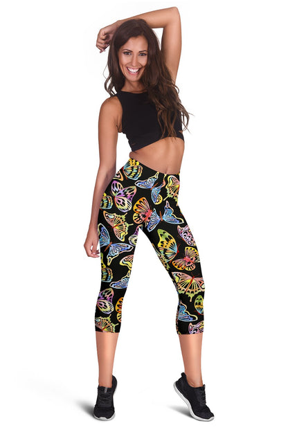 Butterfly Water Color Rainbow Women Capris