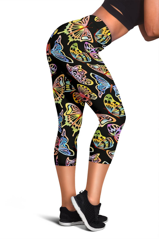 Butterfly Water Color Rainbow Women Capris