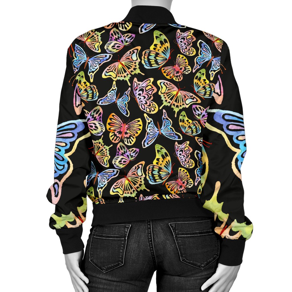 Butterfly Water Color Rainbow Women Casual Bomber Jacket