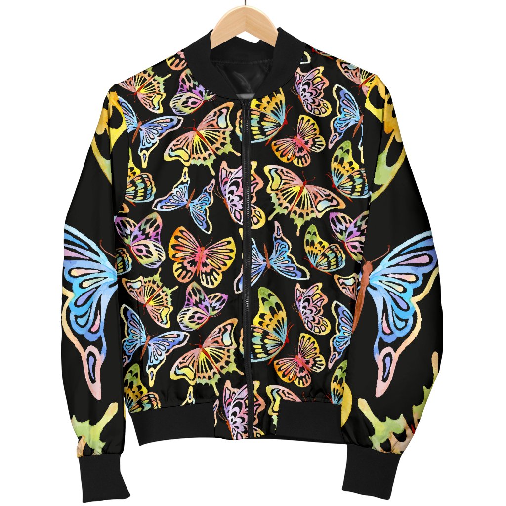 Butterfly Water Color Rainbow Women Casual Bomber Jacket