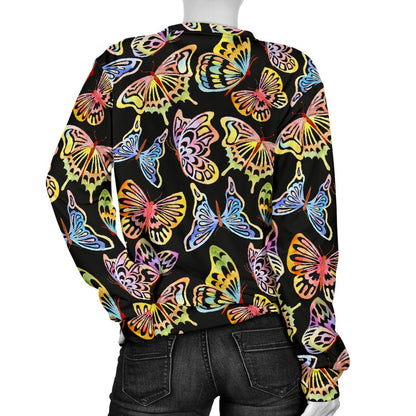 Butterfly Water Color Rainbow Women Crewneck Sweatshirt