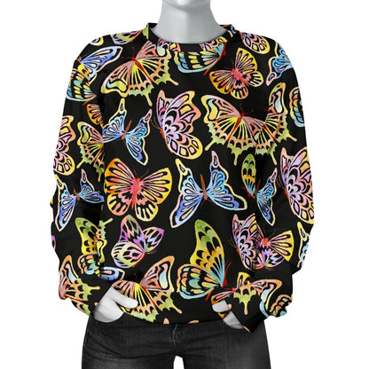 Butterfly Water Color Rainbow Women Crewneck Sweatshirt