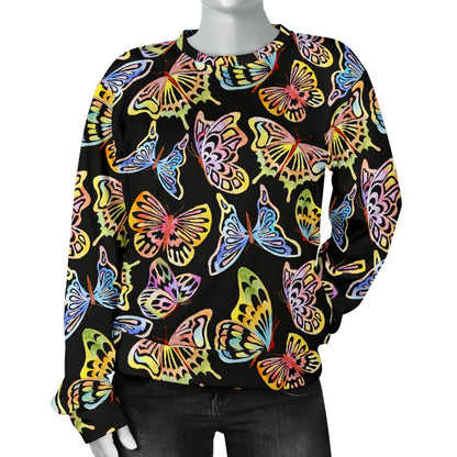 Butterfly Water Color Rainbow Women Crewneck Sweatshirt