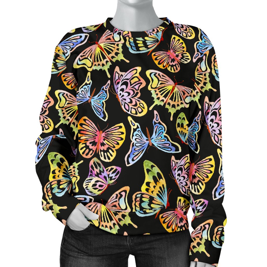 Butterfly Water Color Rainbow Women Crewneck Sweatshirt