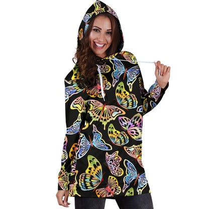 Butterfly Water Color Rainbow Women Hoodie Dress