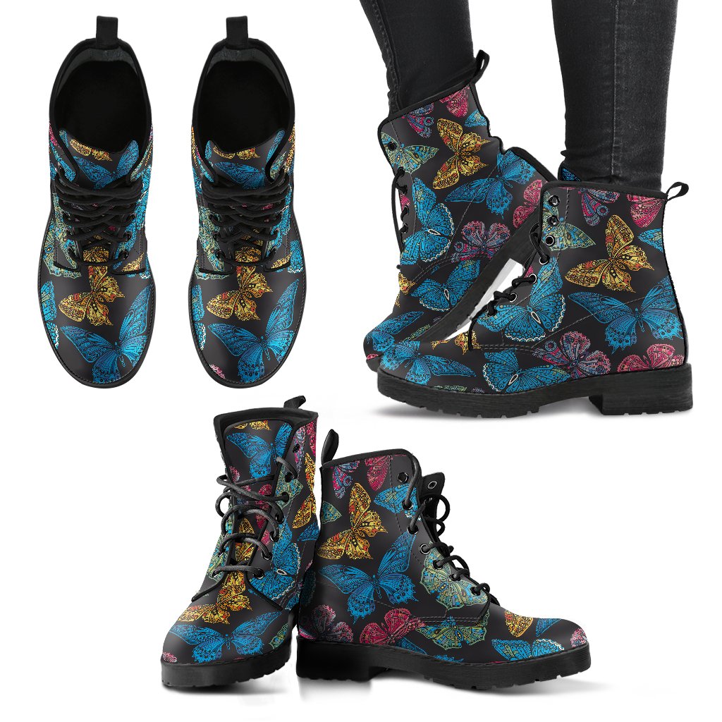 Butterfly Water Color Rainbow Women Leather Boots