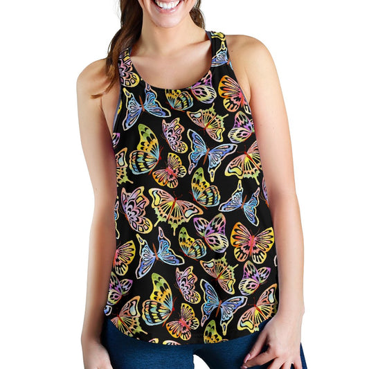 Butterfly Water Color Rainbow Women Racerback Tank Top