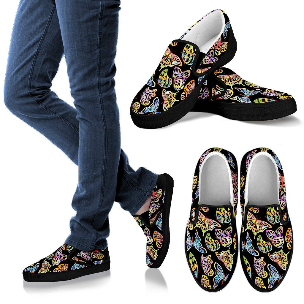 Butterfly Water Color Rainbow Women Slip On Shoes