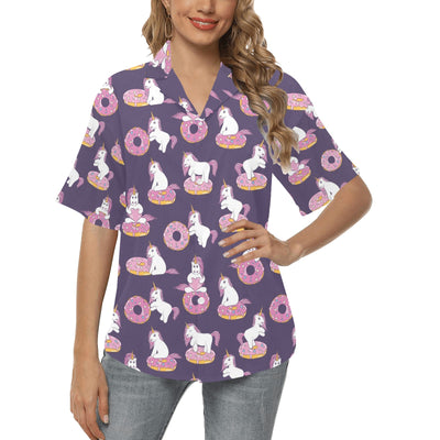 Donut Unicorn Pattern Print Design DN011 Women's Hawaiian Shirt