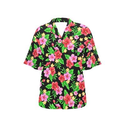 Pink Red Hibiscus Pattern Print Design HB023 Women's Hawaiian Shirt