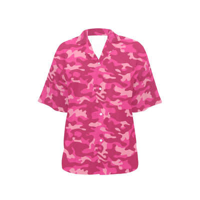 Camo Pink Pattern Print Design 01 Women's Hawaiian Shirt