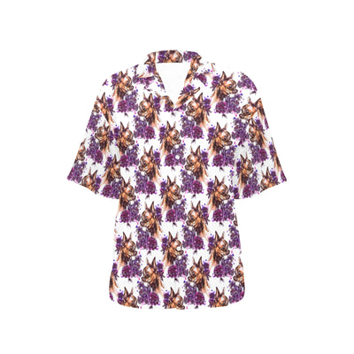 Chihuahua Purple Floral Women's Hawaiian Shirt