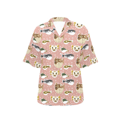 Fugu Cute Pattern Print Design 01 Women's Hawaiian Shirt