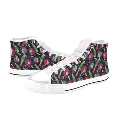 Wine Print Design LKS307 High Top Women's White Shoes