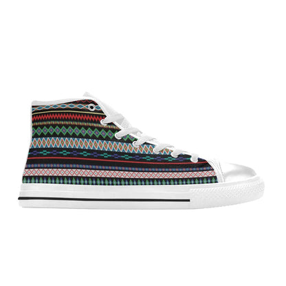 Southwest Pattern Print Design LKS302 High Top Women's White Shoes