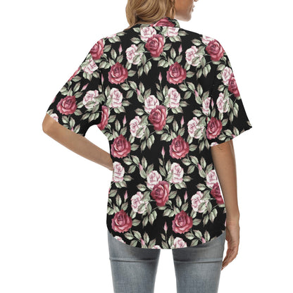 Rose Red Pink Pattern Print Design RO03 Women's Hawaiian Shirt