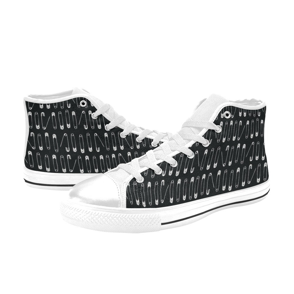 Safety Pin Print Design LKS302 High Top Women's White Shoes