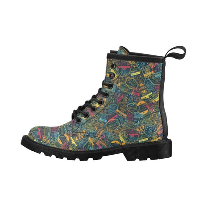 Travel Stamp Colorful Print Design LKS304 Women's Boots