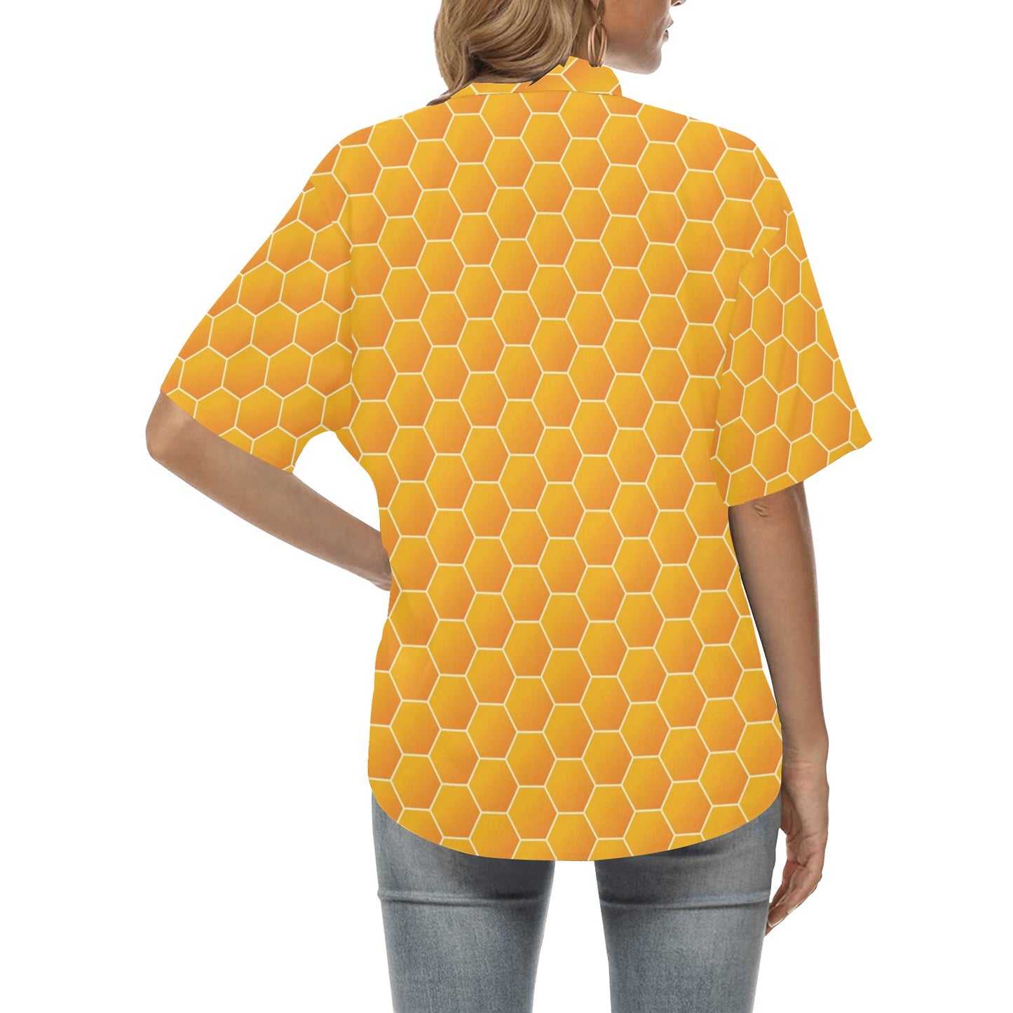 Honey Bee Honeycomb Print Design LKS3011 Women's Hawaiian Shirt