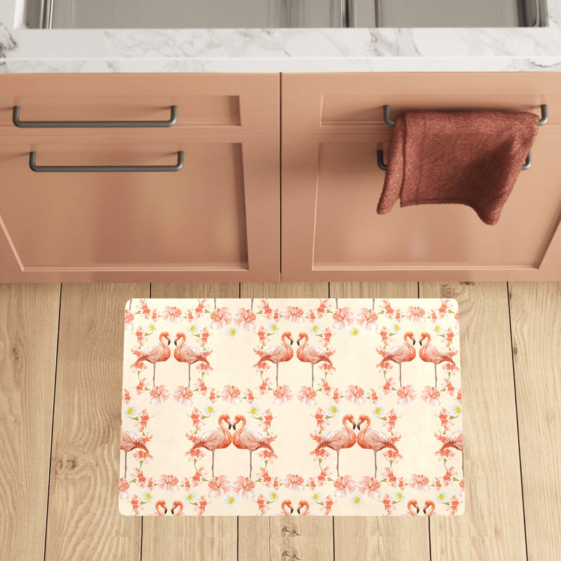 Flamingo Hibiscus Print Pattern Kitchen Mat
