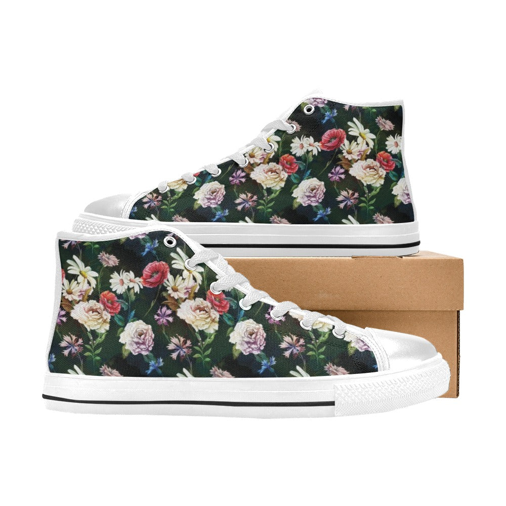 Summer Floral Print Design LKS303 High Top Women's White Shoes