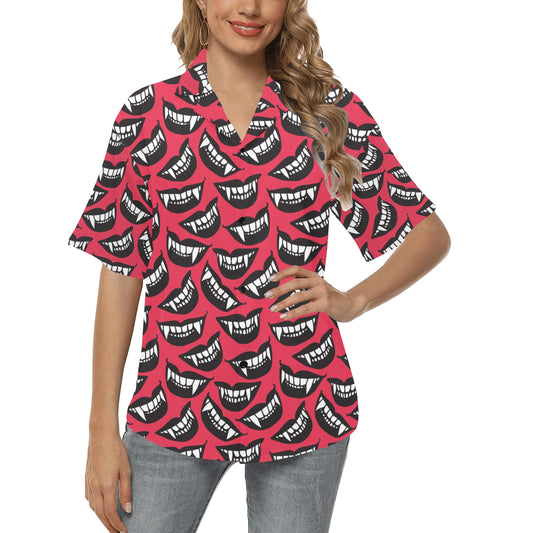 Vampire Lips Print Design LKS305 Women's Hawaiian Shirt