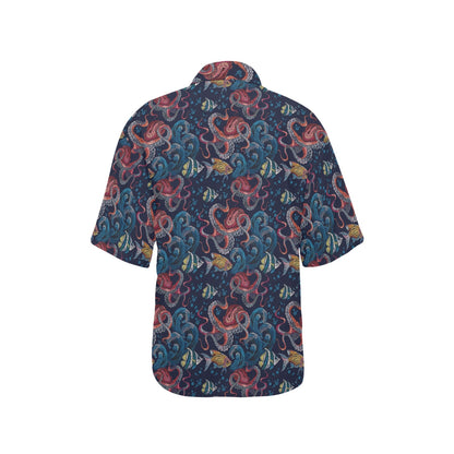 Underwater Giant Squid Print Design LKS302 Women's Hawaiian Shirt