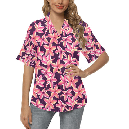 Purple Plumeria Pattern Print Design PM010 Women's Hawaiian Shirt