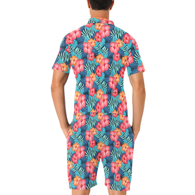 Red Hibiscus Pattern Print Design HB02 Men's Romper