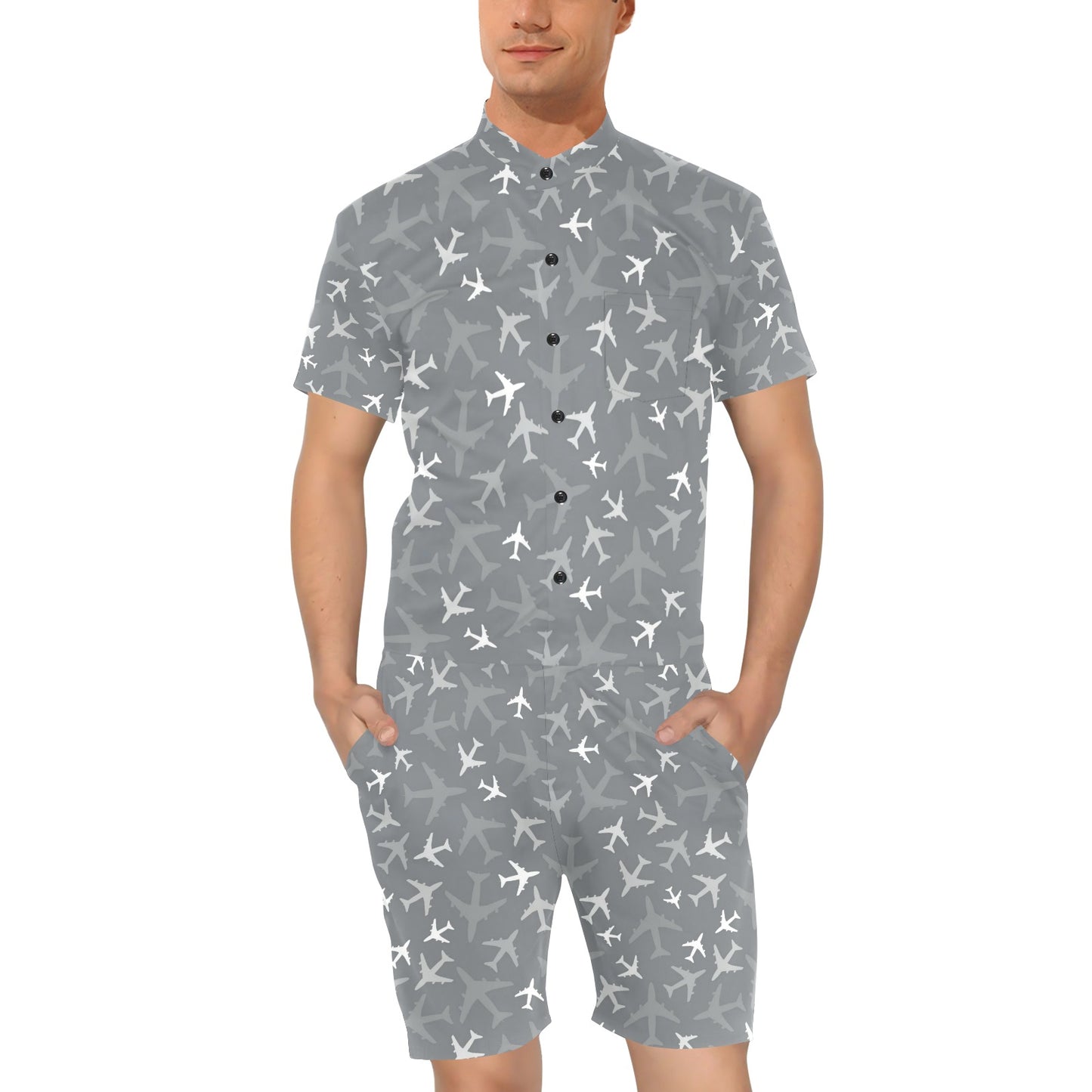 Airplane Pattern Print Design 02 Men's Romper