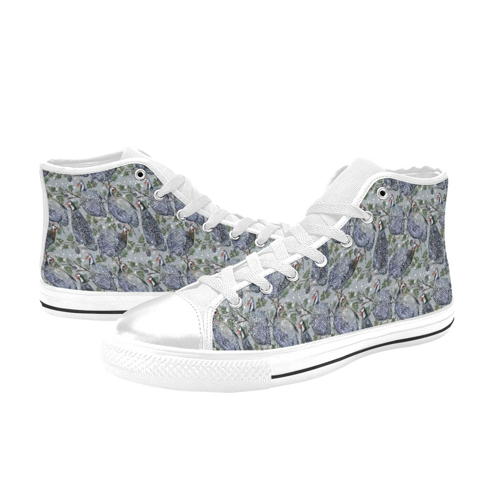 Guinea Fowl Print Design LKS402 High Top Women's White Shoes