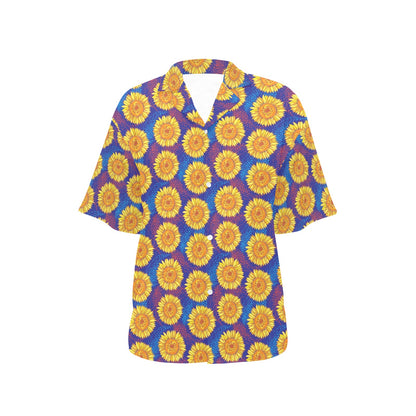 Sunflower Hand Drawn Style Print Women's Hawaiian Shirt