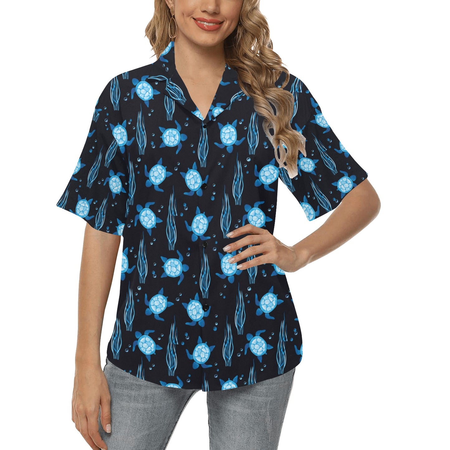 Sea Turtle Print Design LKS3013 Women's Hawaiian Shirt