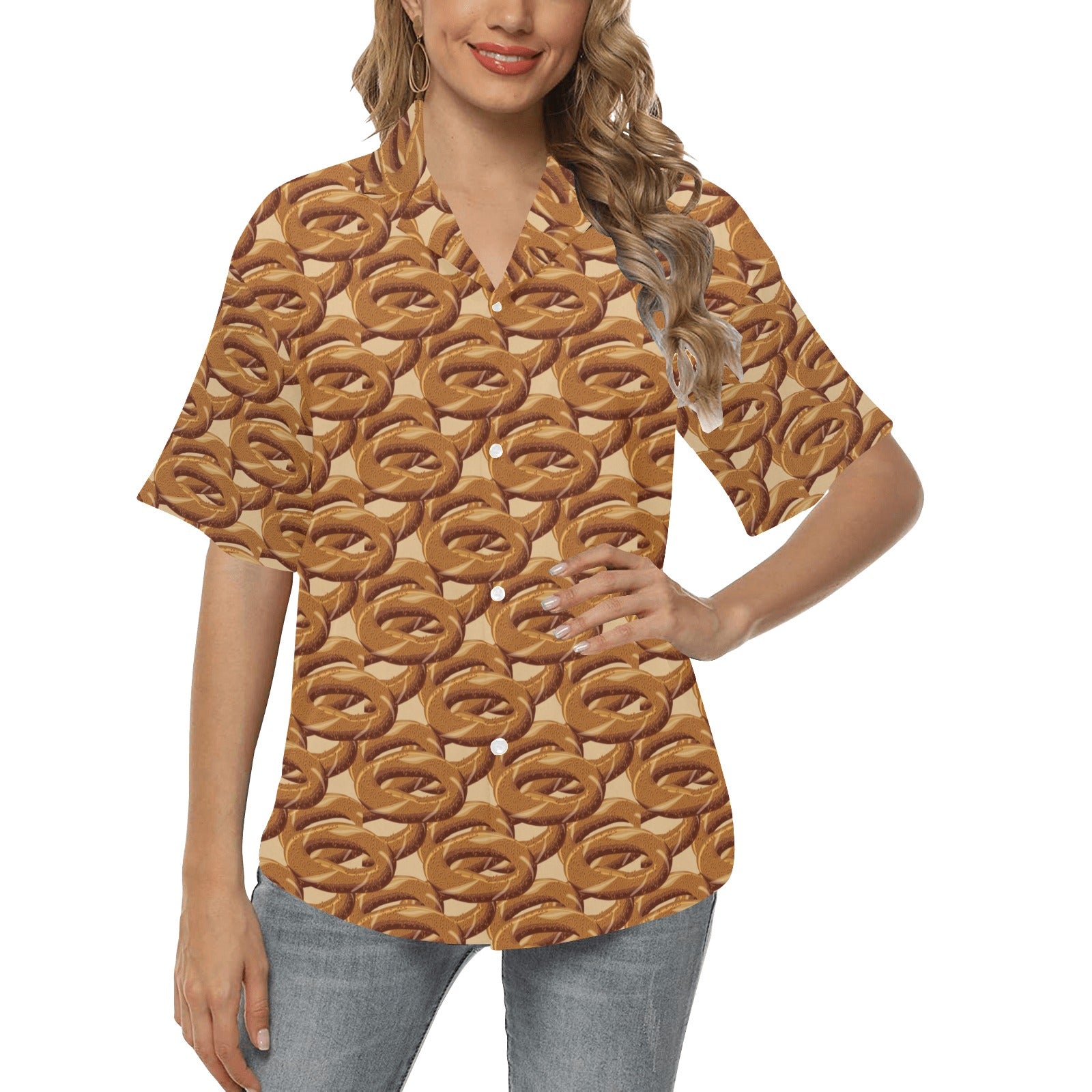 Bagel Pattern Print Design 02 Women's Hawaiian Shirt